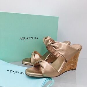 AQUAZZURA Twist Wedge 85  - Light Copper Nappa Women’s Sandals Size EU 39 US 9 M